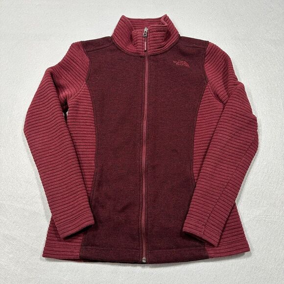 The North Face Fleece Jacket Womens Medium Red Full Zip Ribbed‎ Sleeves - Picture 1 of 10